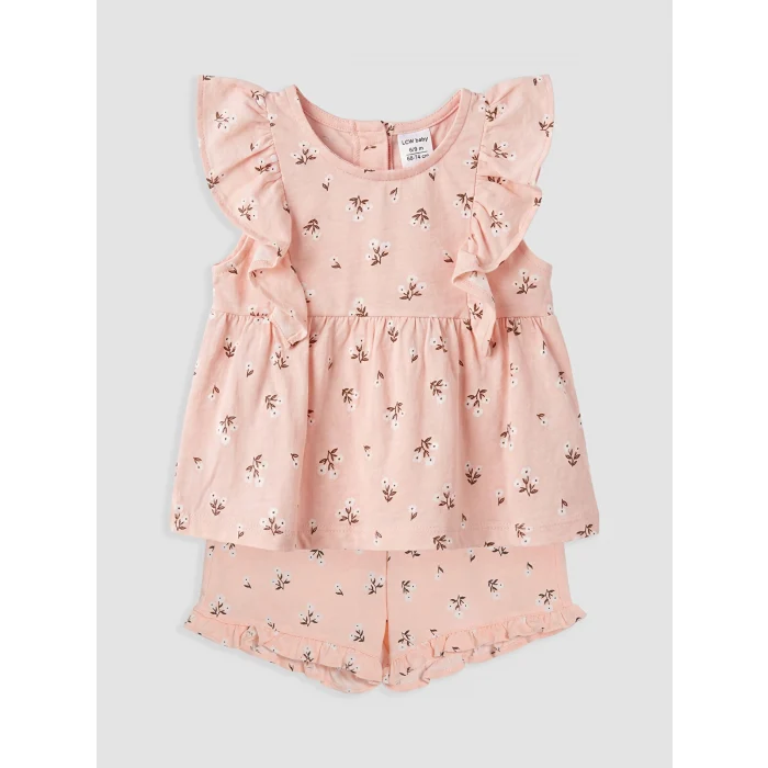 LCW baby Pembe Çiçekli Kız Bebek Şortlu Takım