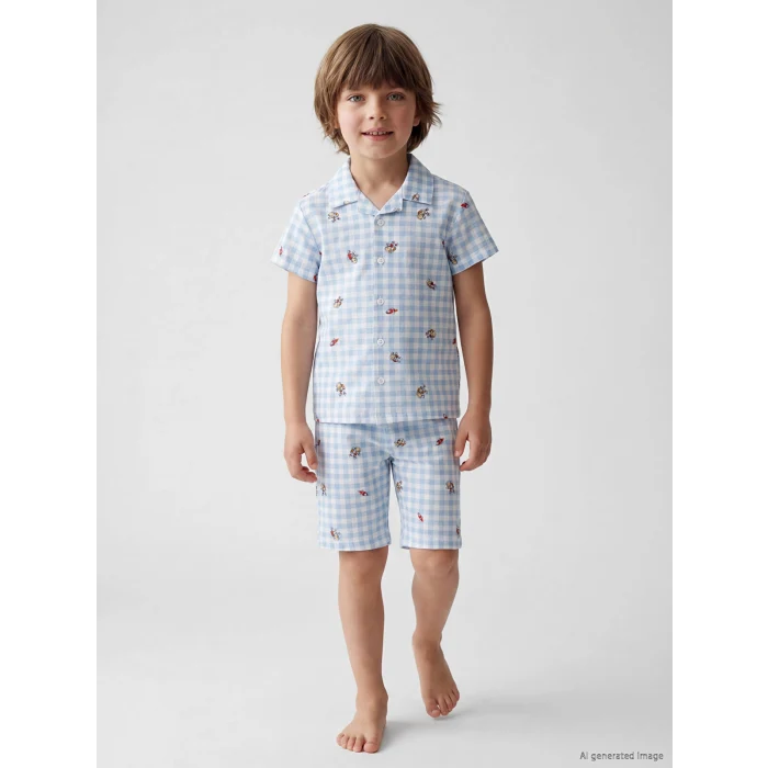 LCW Kids Mavi Gömlek Yaka Erkek Çocuk Şortlu Pijama Takımı