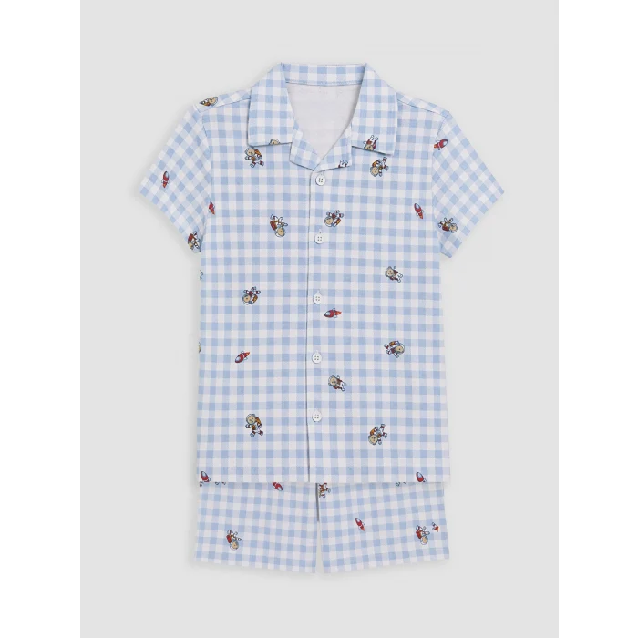 LCW Kids Mavi Gömlek Yaka Erkek Çocuk Şortlu Pijama Takımı