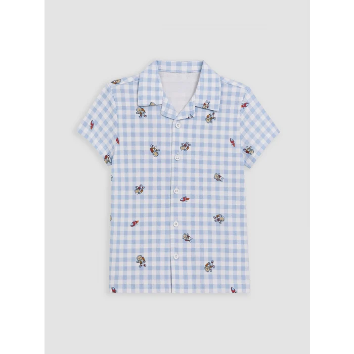LCW Kids Mavi Gömlek Yaka Erkek Çocuk Şortlu Pijama Takımı