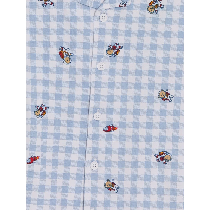 LCW Kids Mavi Gömlek Yaka Erkek Çocuk Şortlu Pijama Takımı