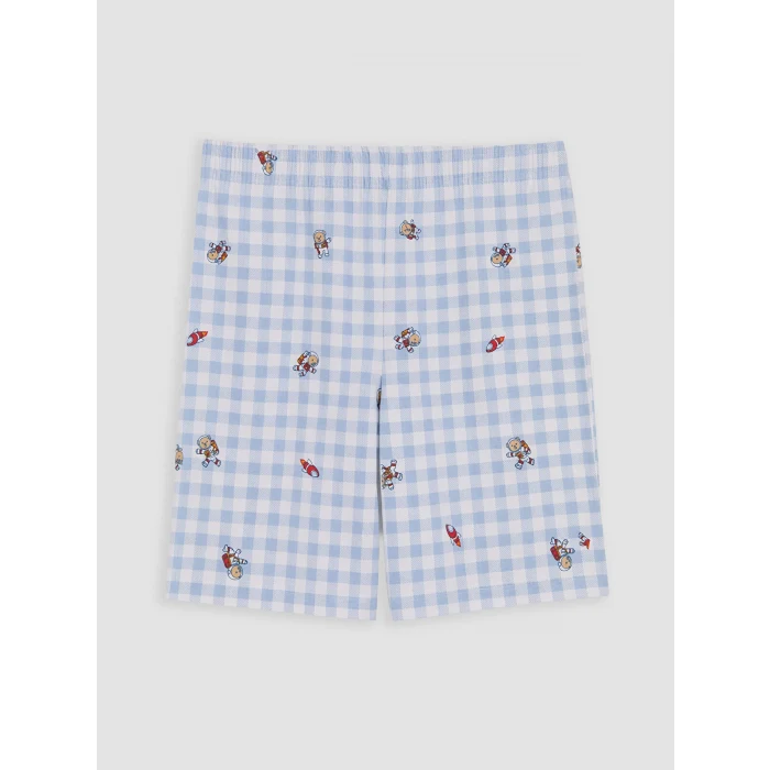 LCW Kids Mavi Gömlek Yaka Erkek Çocuk Şortlu Pijama Takımı