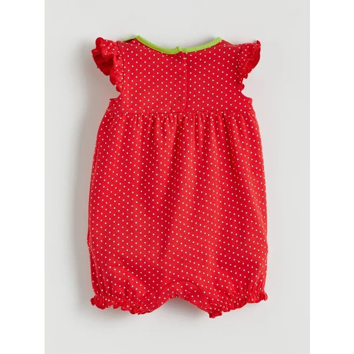 LCW baby Kırmızı Çilek Desenli Kız Bebek Tulum ve Şapka