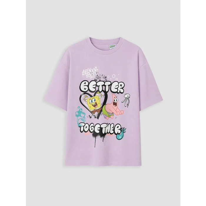 LCW Kids Lila Sünger Bob Baskılı Kız Çocuk Tişört