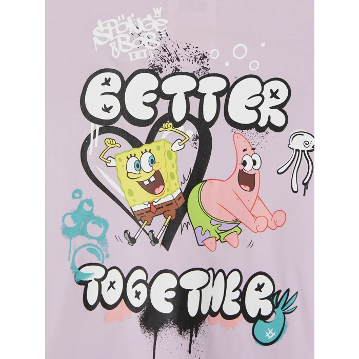 LCW Kids Lila Sünger Bob Baskılı Kız Çocuk Tişört