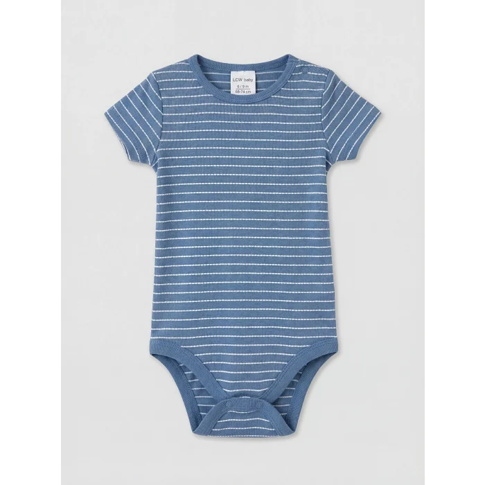LCW baby Mavi Desenli Erkek Bebek Kısa Kollu Çıtçıtlı Body 3lü