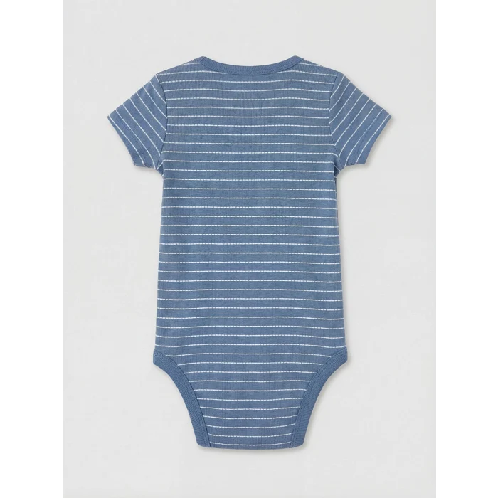 LCW baby Mavi Desenli Erkek Bebek Kısa Kollu Çıtçıtlı Body 3lü