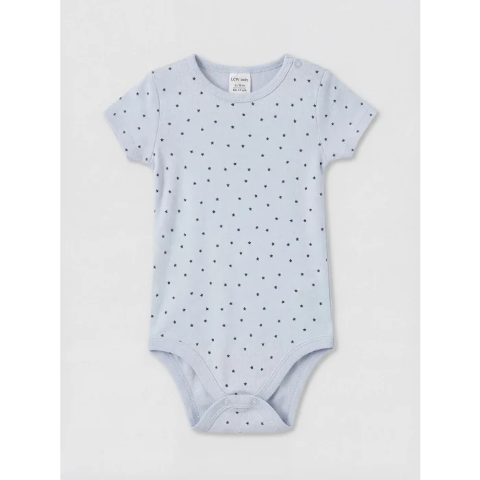 LCW baby Mavi Desenli Erkek Bebek Kısa Kollu Çıtçıtlı Body 3lü