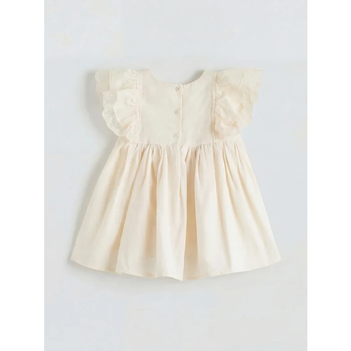 LCW baby Bej Fırfırlı ve Saç Bantlı Kız Bebek Elbise