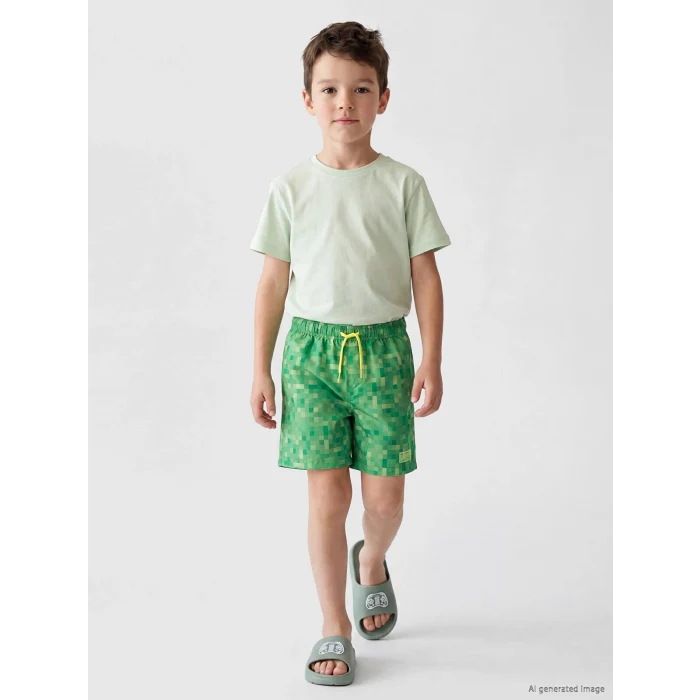 LCW Kids Yeşil Hızlı Kuruyan Baskılı Erkek Çocuk Deniz Şortu