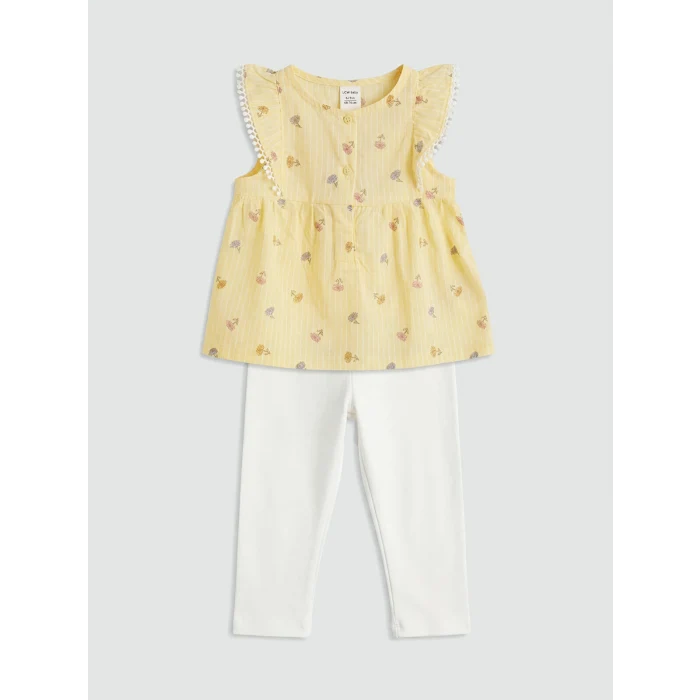LCW baby Sarı Çiçek Desenli Kız Bebek Takım