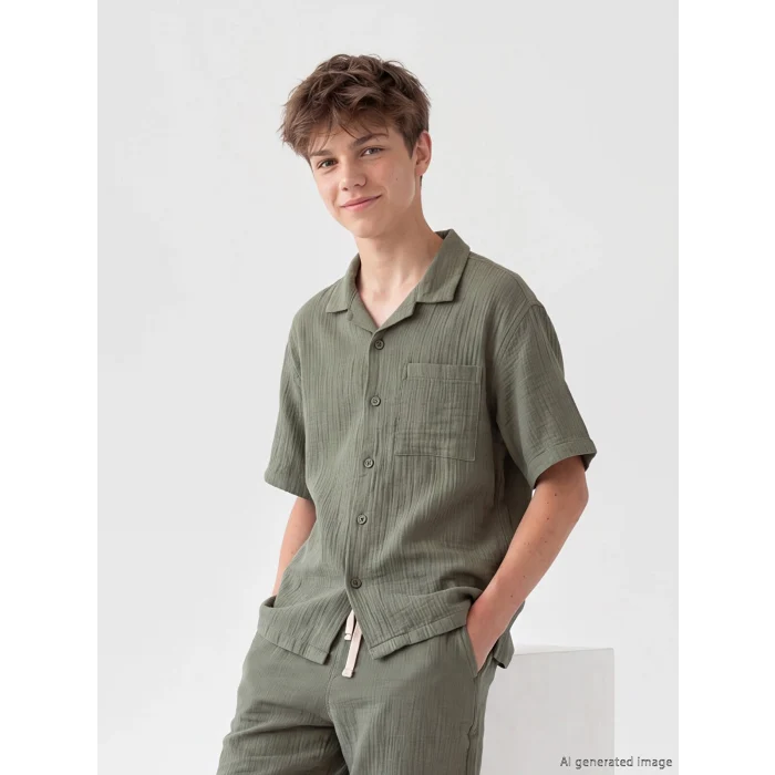 LCW Kids Haki Kısa Kollu Müslin Erkek Çocuk Gömlek
