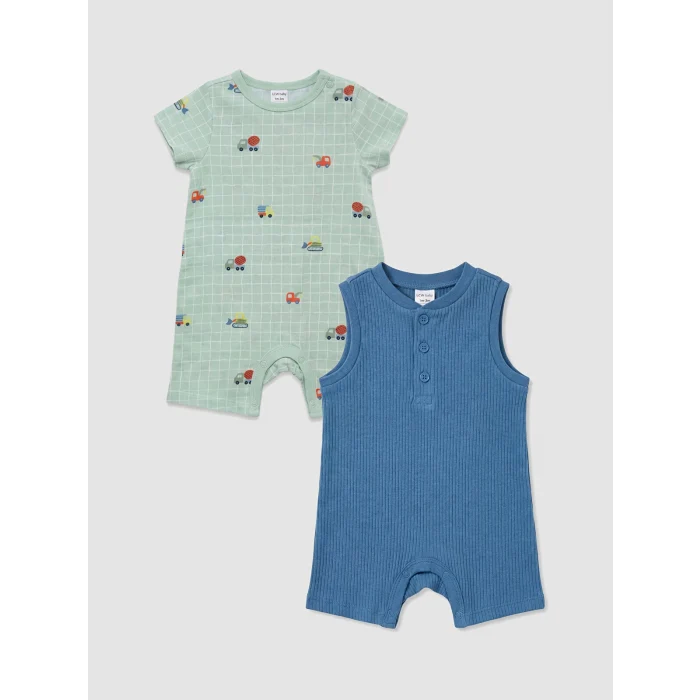 LCW baby Mavi Bisiklet Yaka Erkek Bebek 2li Tulum Seti