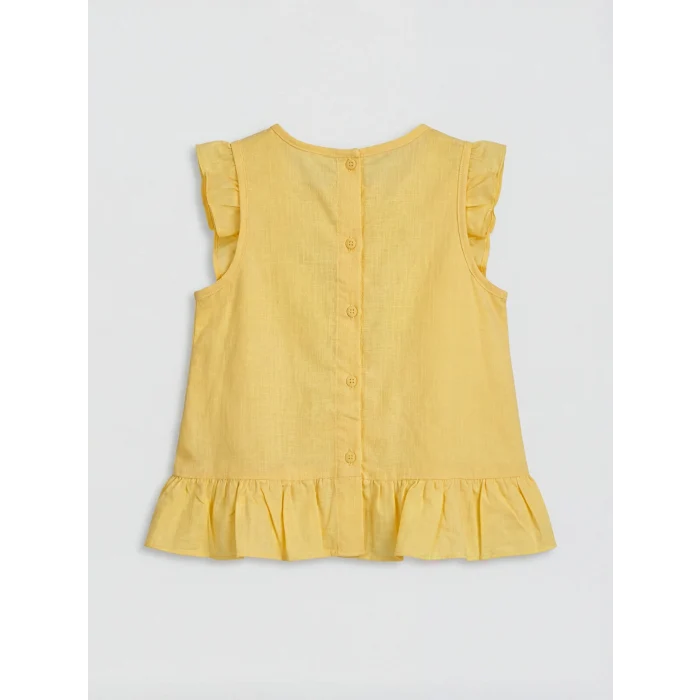 LCW Kids Sarı Keten Görünümlü Kız Çocuk Bluz ve Şort Takım