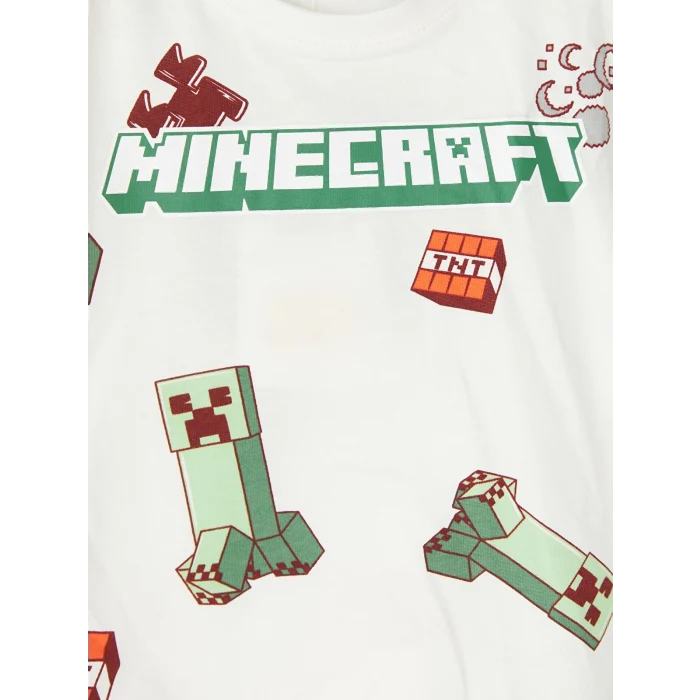 LCW Kids Ekru Minecraft Baskılı Erkek Çocuk Şortlu Pijama Takımı