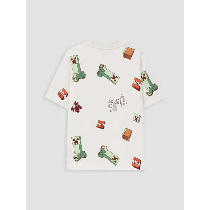 LCW Kids Ekru Minecraft Baskılı Erkek Çocuk Şortlu Pijama Takımı