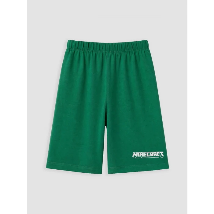 LCW Kids Ekru Minecraft Baskılı Erkek Çocuk Şortlu Pijama Takımı