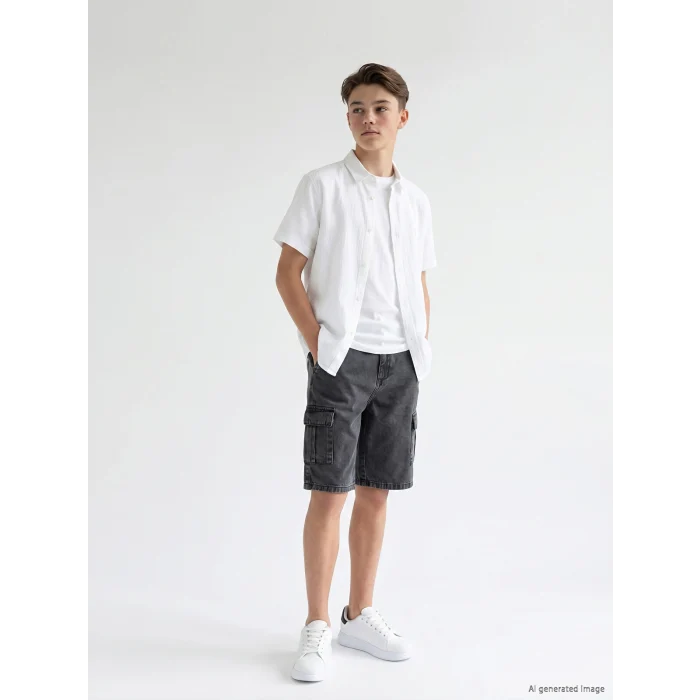 LCW Kids Siyah Erkek Çocuk Kargo Jean Şort