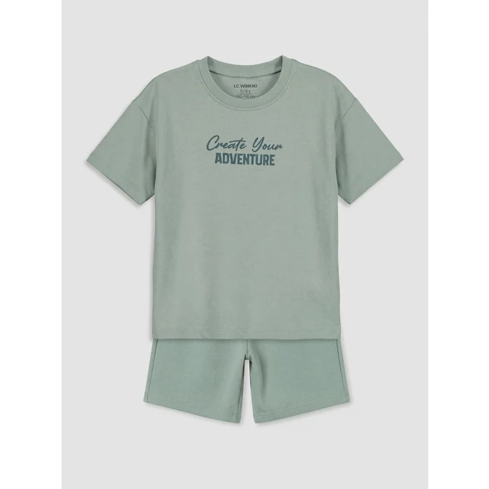 LCW Kids Yeşil Baskılı Erkek Çocuk Şortlu Takım