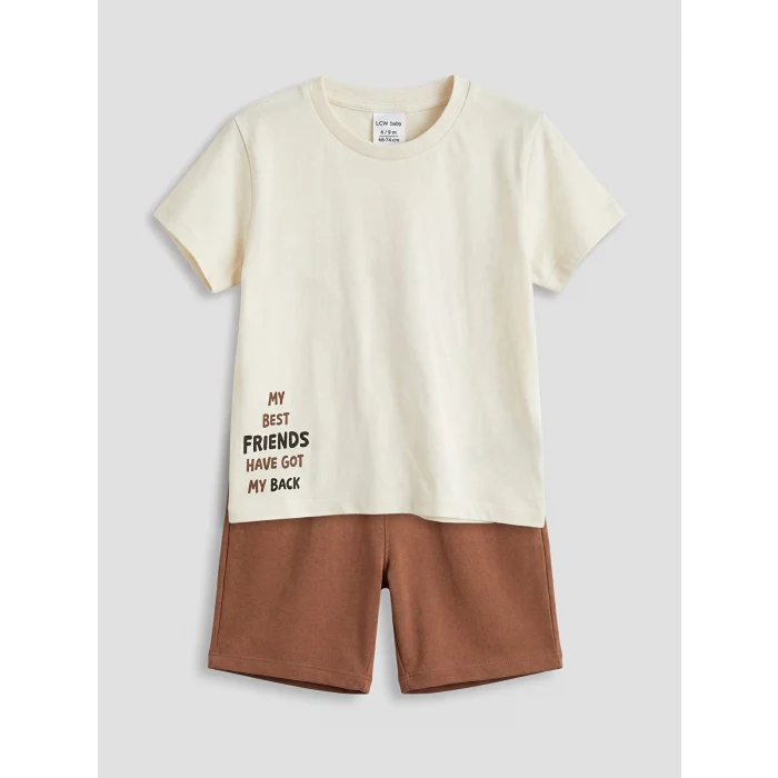 LCW baby Ekru Baskılı Erkek Bebek Şortlu Takım