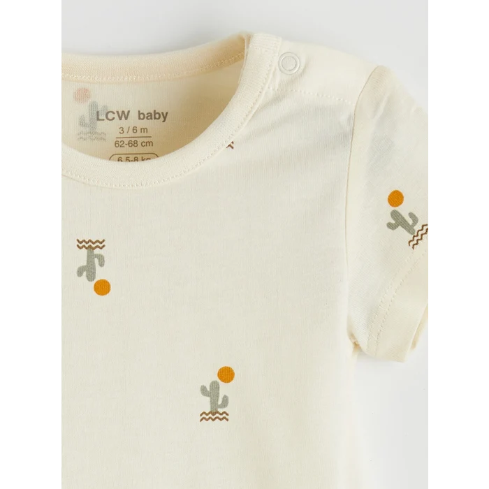 LCW baby Ekru Baskılı Erkek Bebek Çıtçıtlı Body 3lü