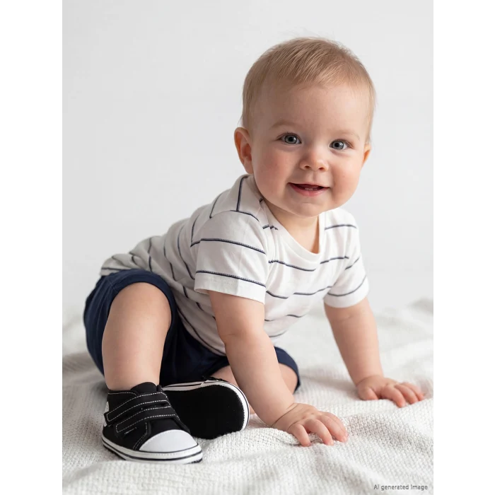 LCW baby Ekru Çizgili Erkek Bebek Şort Takım