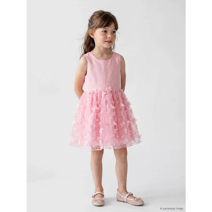 LCW Kids Pembe Kelebek Detaylı Kız Çocuk Tütü Elbise