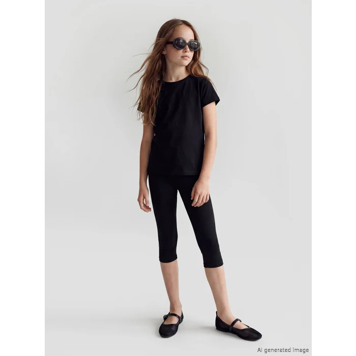 LCW Kids Siyah Beli Lastikli Kız Çocuk Tayt
