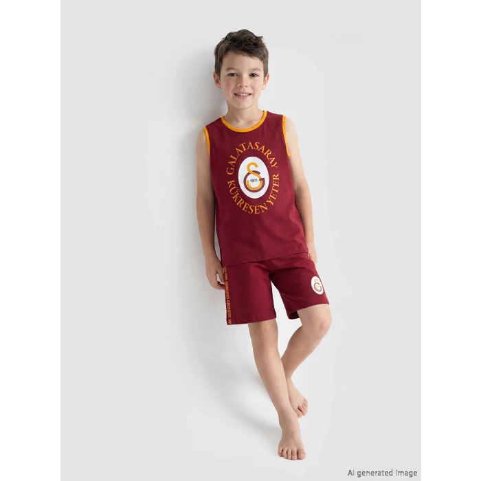 LCW Kids Kırmızı Galatasaray Baskılı Erkek Çocuk Şortlu Pijama Takımı
