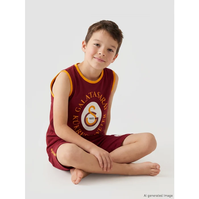 LCW Kids Kırmızı Galatasaray Baskılı Erkek Çocuk Şortlu Pijama Takımı