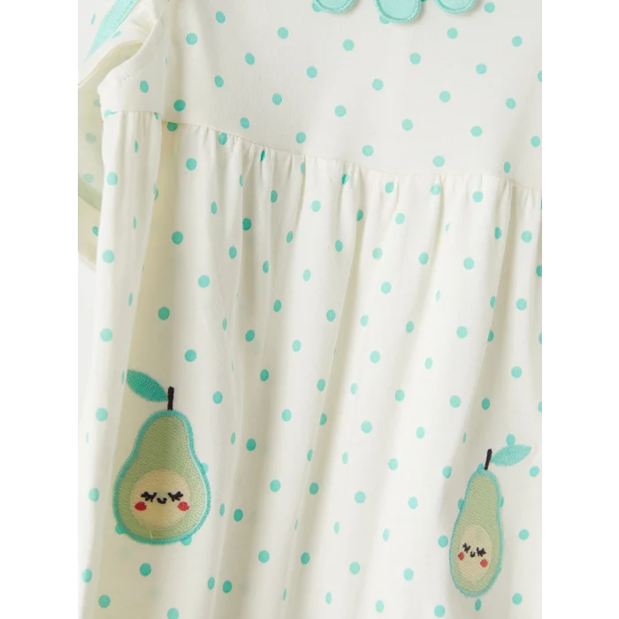 LCW baby Ekru Puantiyeli Nakışlı Kız Bebek Şapkalı Tulum Takımı