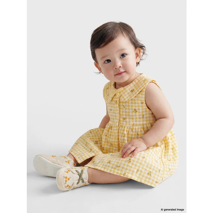 LCW baby Sarı Bebe Yaka Ekose Kız Bebek Elbise