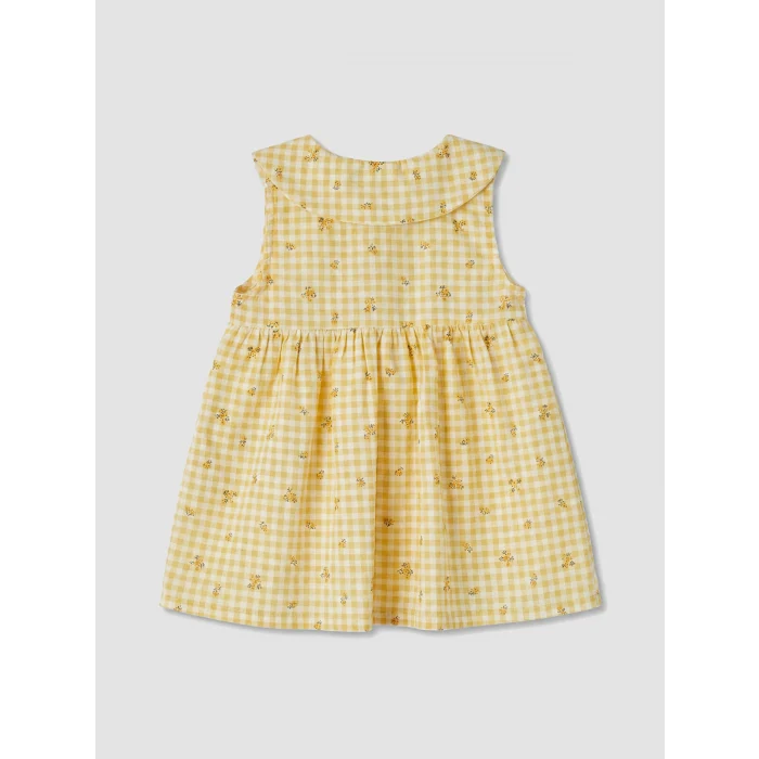 LCW baby Sarı Bebe Yaka Ekose Kız Bebek Elbise