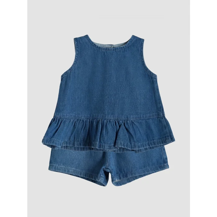 LCW baby Mavi Fırfırlı Kız Bebek Jean Takım