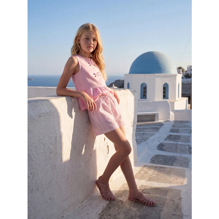 LCW Kids Lila Çizgili Kız Çocuk Müslin Şort