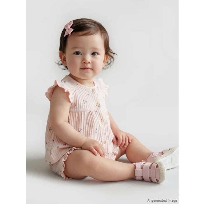 LCW baby Pembe Çiçekli Kız Bebek Şortlu Takım