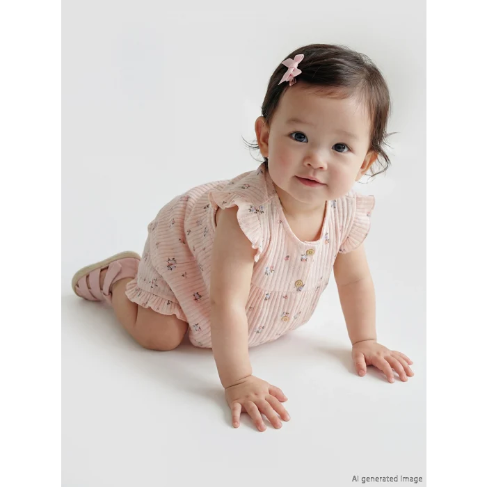 LCW baby Pembe Çiçekli Kız Bebek Şortlu Takım