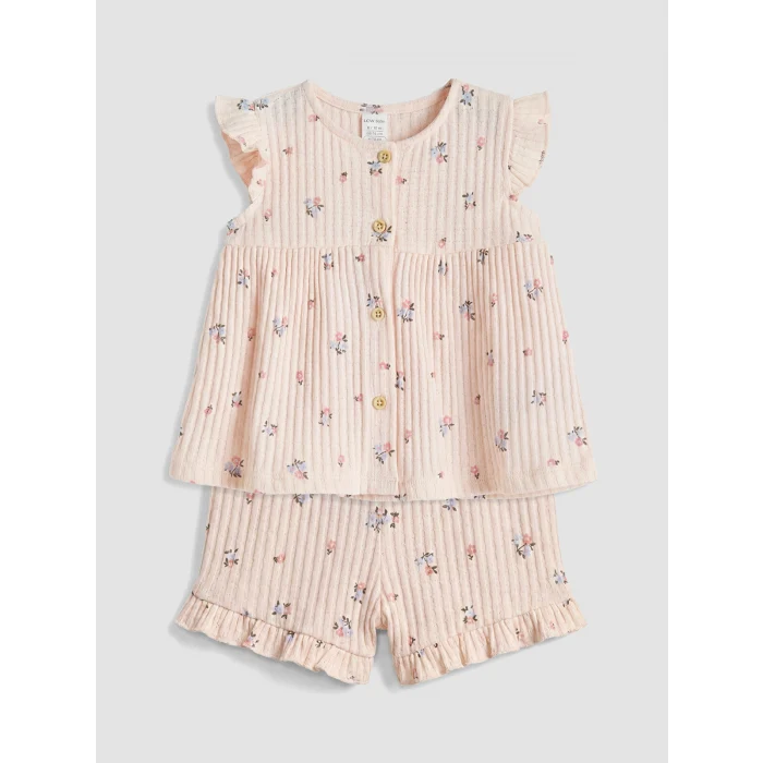 LCW baby Pembe Çiçekli Kız Bebek Şortlu Takım