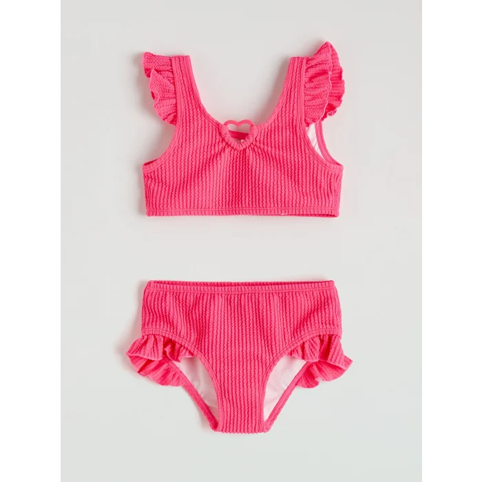 LCW Kids Pembe Kalp Detaylı Fırfırlı Kız Çocuk Bikini
