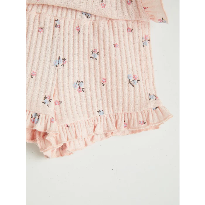 LCW baby Pembe Çiçekli Kız Bebek Şortlu Takım