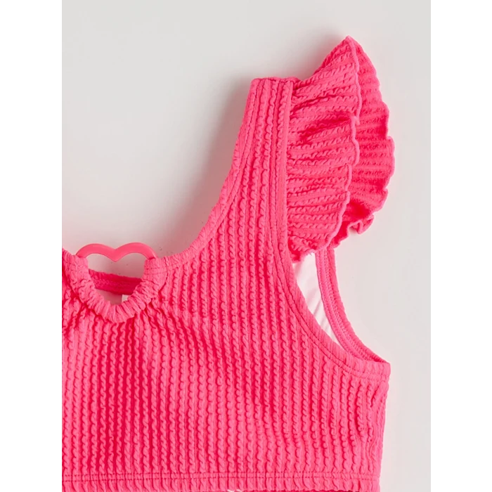 LCW Kids Pembe Kalp Detaylı Fırfırlı Kız Çocuk Bikini
