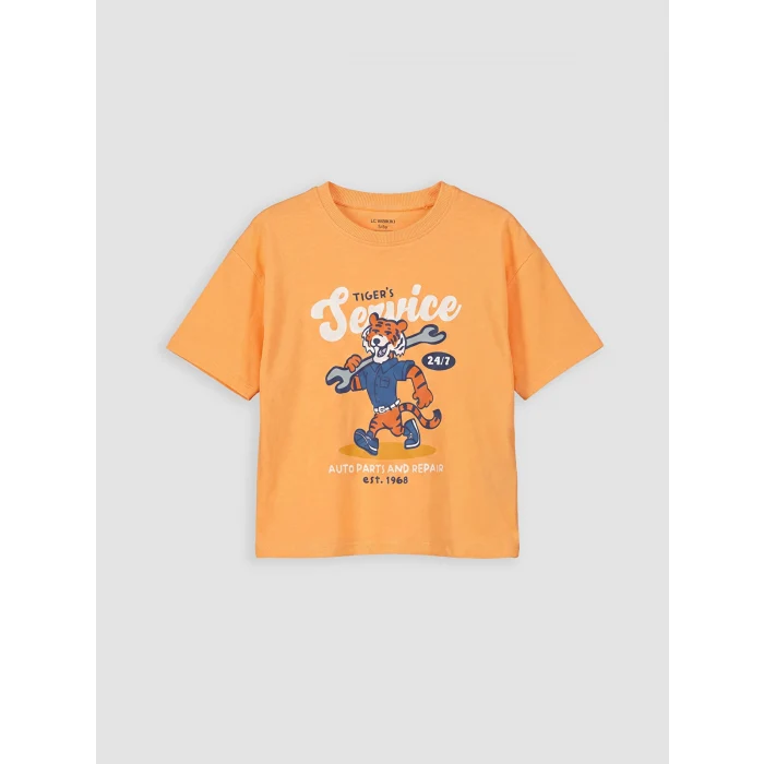 LCW Kids Turuncu Bisiklet Yaka Çizgili Erkek Çocuk 2li Tişört