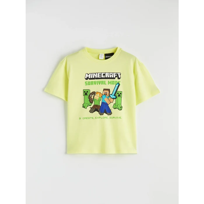 LCW Kids Yeşil Minecraft Baskılı Erkek Çocuk Şortlu Pijama Takımı