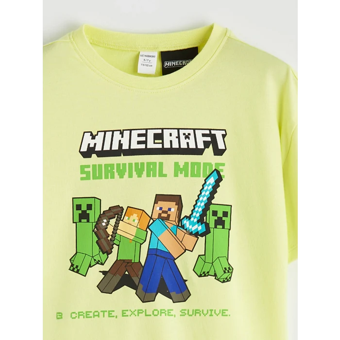 LCW Kids Yeşil Minecraft Baskılı Erkek Çocuk Şortlu Pijama Takımı
