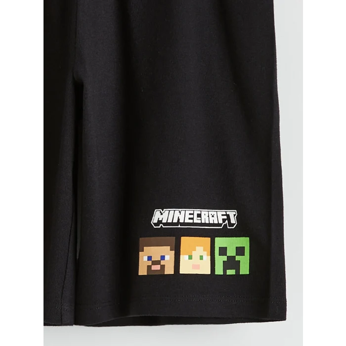 LCW Kids Yeşil Minecraft Baskılı Erkek Çocuk Şortlu Pijama Takımı