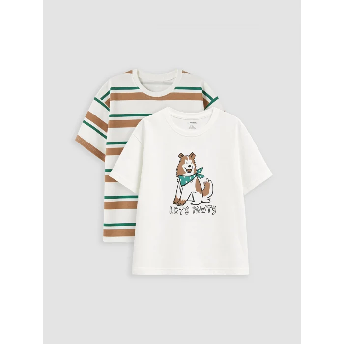LCW Kids Beyaz Baskılı Erkek Çocuk Tişört 2li