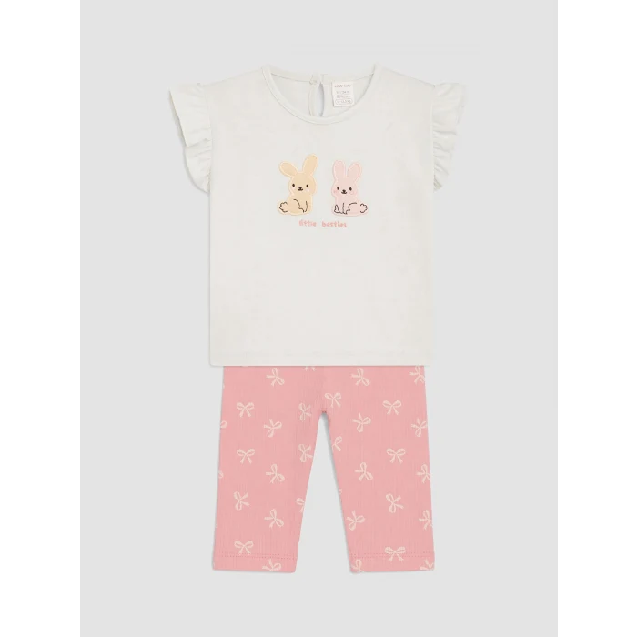 LCW baby Ekru Tavşan Nakışlı Kız Bebek Takım