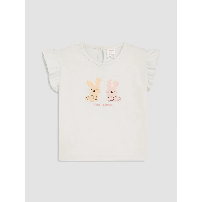 LCW baby Ekru Tavşan Nakışlı Kız Bebek Takım