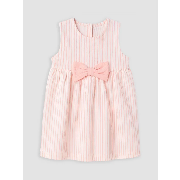 LCW baby Pembe Bisiklet Yaka Çizgili Kız Bebek Elbise
