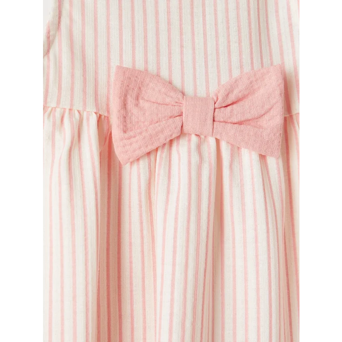LCW baby Pembe Bisiklet Yaka Çizgili Kız Bebek Elbise